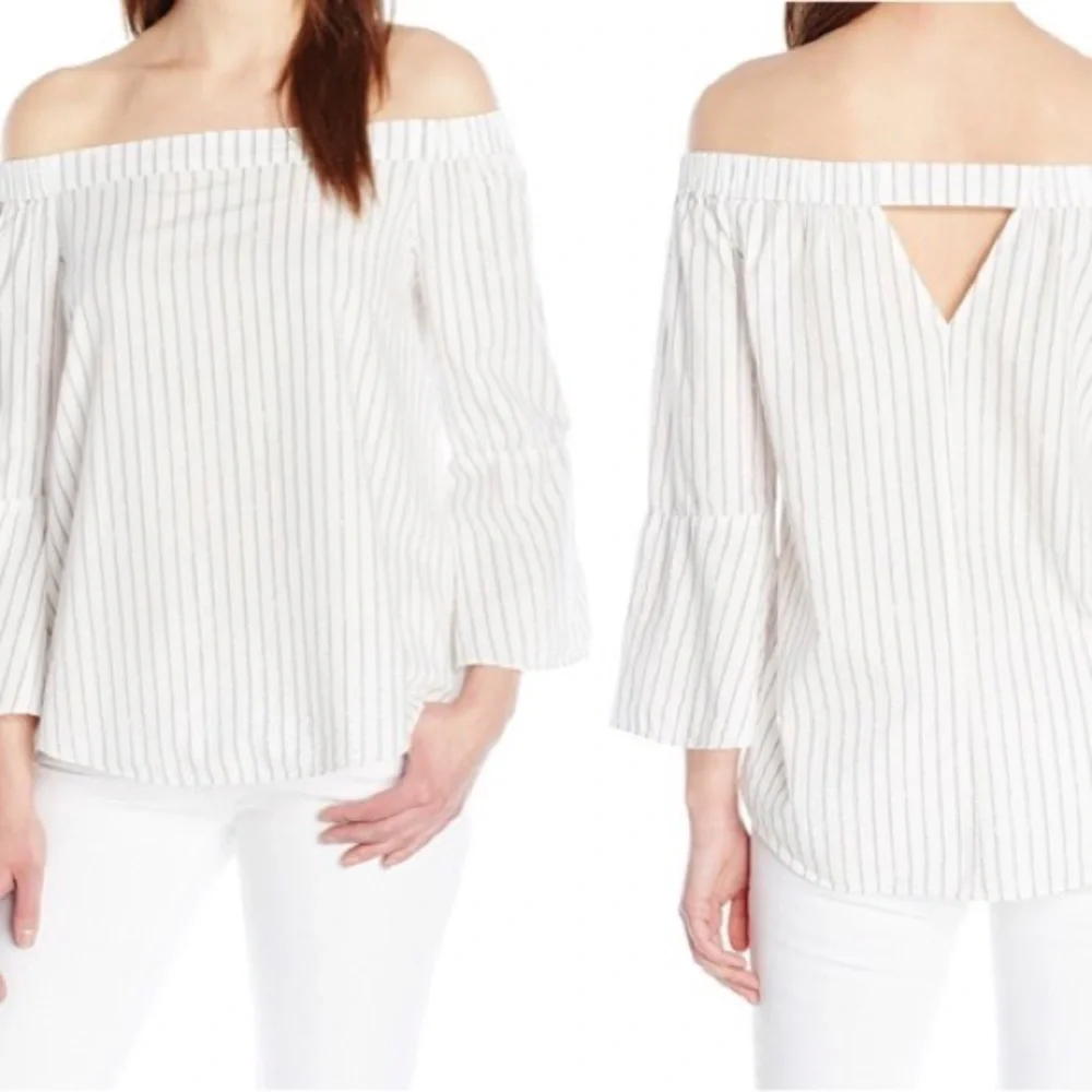 Calvin Klein Off-the-Shoulder Bell Sleeve Top - Picture 1 of 5